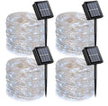QITONG 4 Pack Solar Fairy Lights, Each 33ft 100 LED White Christmas String Light Outdoor Waterproof, 8 Modes Silver Wire Christmas Twinkle Mini Lights - color: White, size: 4Pack*100LED