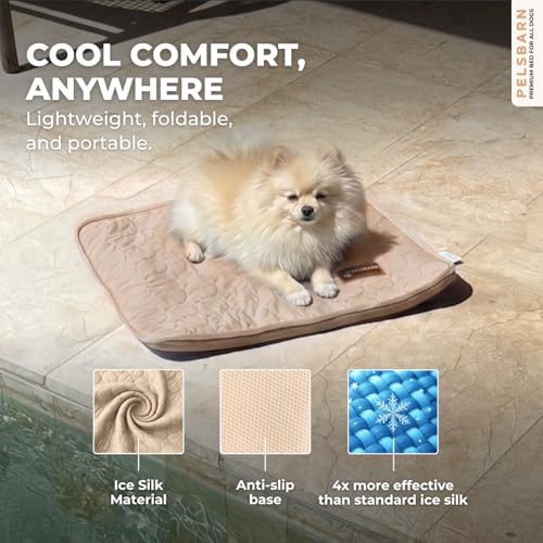 Pelsbarn Dog Cooling Mat- Ice Silk Summer Comfort, Self Cooling, Non-Slip Dog Pad, Durable & Washable, Mat for Extra Small Dogs 15 x 19, Support Shelter Dogs with Every Purchase (Beige) - color: Light Beige, size: Extra Small