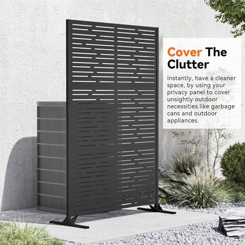 Modern Shade 4x6 FT Metal Privacy Screen with Artistic Modular Designs Decorative Patio Privacy Fence & Garden Divider, Freestanding Outdoor Metal Fence Panel, Weather-Resistant (Metro Code) - size: 1 Panel (Metro Code)