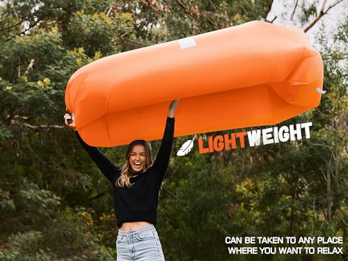 WEKAPO Inflatable Couch Air Lounger Chair - Camping & Beach Accessories, Portable Blow up Sofa for Hiking, Lawn, Indoor/Outdoor Movies & Music Festivals. Lightweight and Easy to Set Up Air Hammock - color: Orange