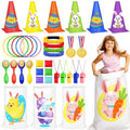 Cinrobiye 62 Pcs Easter Outdoor Games Set, Lawn Field Day Party Games with Potato Sack Race, Egg and Spoon, Three Legged Race, Ring Toss, Bean Bags for Easter Spring Carnival Yard Activities