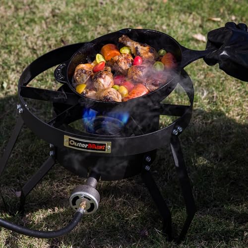 85000 BTU Camping Stove for Cast Iron Dutch Oven,Single Propane Burner with 10 PSI Regulator & Cast Iron Braided Holes, Heavy Duty Round Gas Stove for Outdoor Cooking & Camping - size: Single Burner - Standard