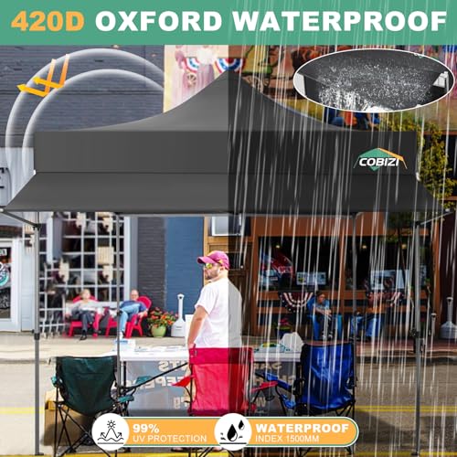 COBIZI 10x10 Pop Up Canopy Tent with Awning & Sidewalls, Heavy Duty Commercial 10X10 Canopy Tents Instant Waterproof, UPF 50+ Sun Shade for Outdoor, Parties, Markets (Black) - color: Black, size: 10x10FT with 3 Sidewalls & 1 Awning Cloth