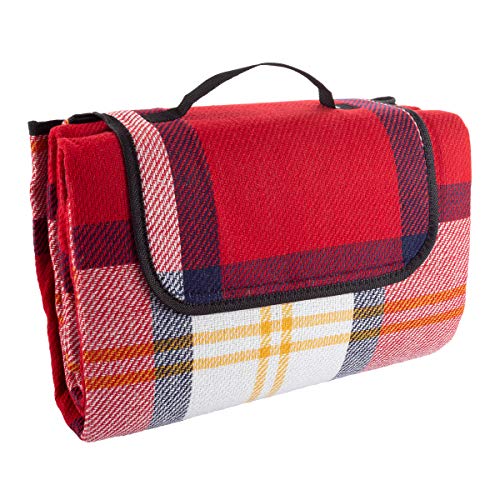 Outdoor Picnic Blanket with Foam Padding - Waterproof and Foldable Beach Mat for Travel, Camping, Festivals, and Sports by Wakeman (Red Plaid)