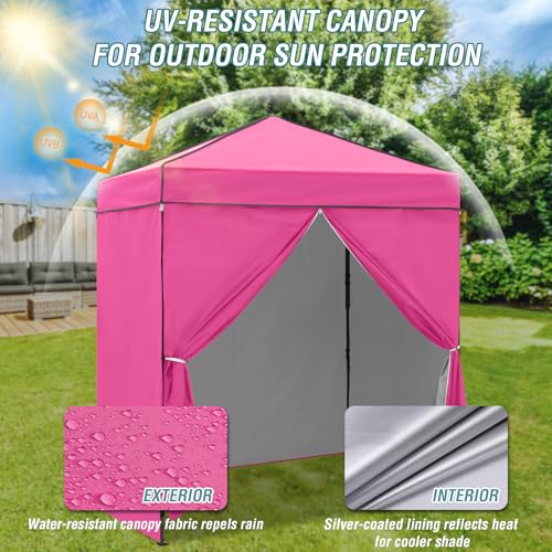 EAGLE PEAK 6x4 Instant Pop Up Canopy Tent with 4 Side Wall Panels, Straight Leg Sun Shelter, Portable Canopy with Carry Bag for Camping, Beach & Sports, Pink - color: Pink, size: Four Walls