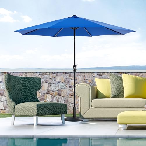 OLIXIS Patio Umbrella with Tilt and Crank Button & Sturdy Ribs Waterproof, Patio Table Umbrella Perfect for Poolside, Terrace, Beach and Outdoor Restaurant - color: Blue, size: 9FT