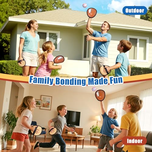 JoyCat Toss and Catch Ball Game for Kids,4 Paddles Outdoor Toys for Family Camping, Beach & Yard Game,Toddler Baseball Glove&Sticky Ball Set, Sports Birthday Gifts for Boys Girls Age 3-12 - style: 4 Paddles 4 Balls(Brown)