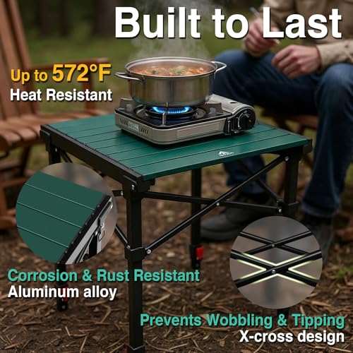 Camping Table Portable Foldable with Adjustable Height, Lightweight Collapsible Aluminum Roll-Up Camp Table with Storage Bag & Carry Bag, Heat-Resistant for RV Picnic BBQ Camping (Medium 20"×18") - size: Medium 20"×18" - Side Table Height (26"H)