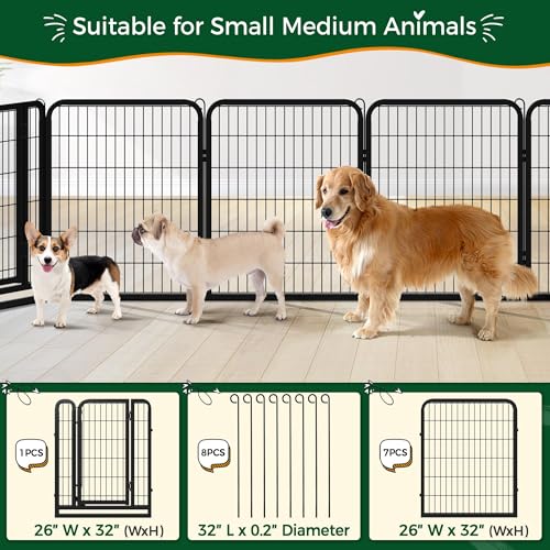 Yaheetech Dog Playpen Outdoor, 32 inch 16 Panels Dog Pen Indoor Heavy Duty Puppy Exercise Pen Metal Pet Fence for RV Camping/Yard/Garden - size: 32"