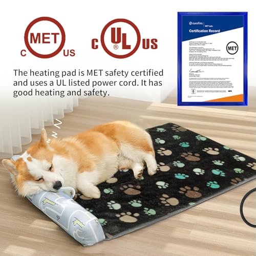 GOLOPET Cat Heating Pad 18x18 in with Smart Thermostat Switch and Power Line Protection Tube,Obtained MET and UL Dual Certification,Waterproof Pet Heating Pad for Cats, with Black Cloth Cover - size: 18.0"L x 18.0"W x 0.5"Th