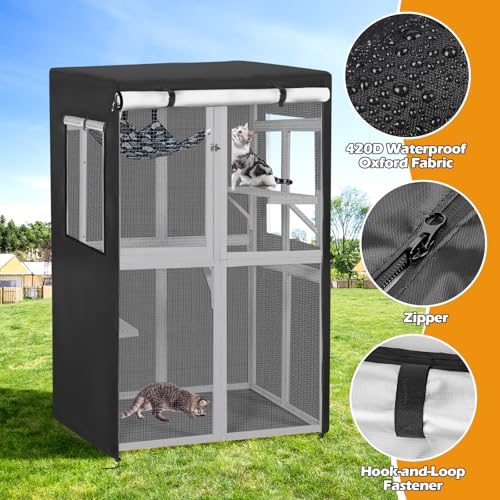 Catio Cover, 41" L x 35" W x 65.5" H Waterproof Cover for Outdoor Cat Enclosure, 420D Cat Cage Cover for Nyeekoy Catios, Black (Catio Not Included) - size: 41"L x 35"W x 65.5"H for Nyeekoy