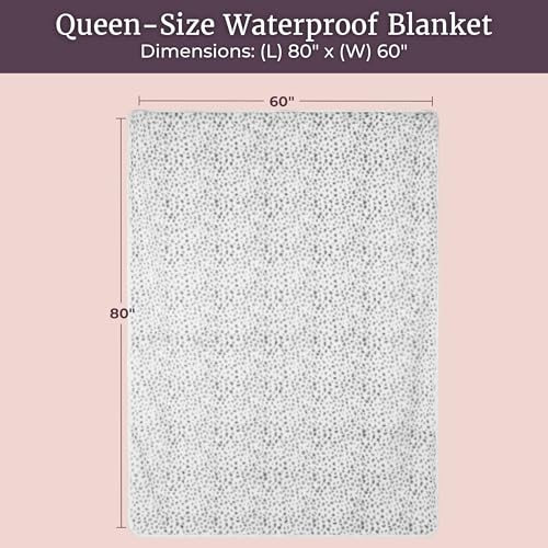 Waterproof Blanket for Bed, Couch, or Car - 60” x 80” Reversible Queen Size Throw Blanket for Reliable Leakproof Furniture Protection - Washable Pet Throws by Lavish Home (Snow Leopard Print) - color: White/Grey