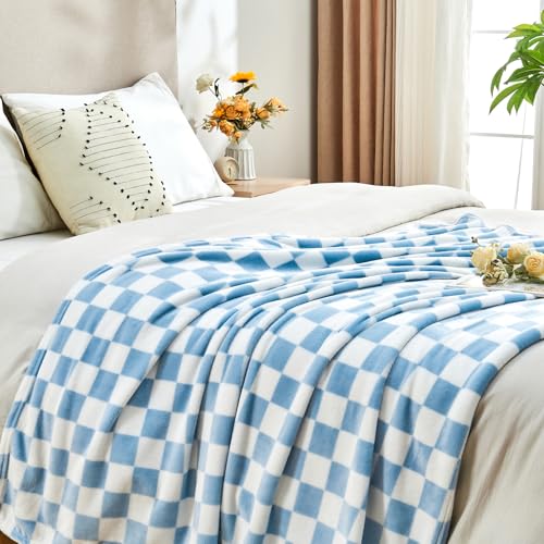Edenleaf Checkered Blanket Flannel Throw Blankets Soft Cozy Checkered Grid Print Chessboard Gingham Pattern Throws for Bed Sofa Couch for All Seasons, 50x60 Inch, Blue - color: 01 Blue, size: Throw-50"x60"
