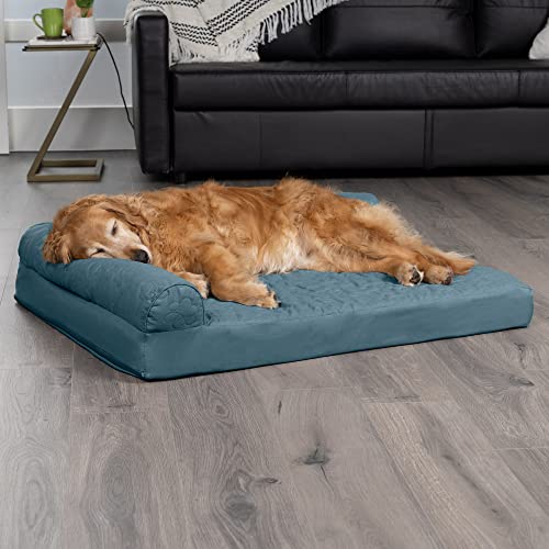 Furhaven Cooling Gel Dog Bed for Large Dogs w/ Removable Bolsters & Washable Cover, For Dogs Up to 95 lbs - Pinsonic Quilted Paw L Shaped Chaise - Bluestone, Jumbo/XL - color: (Quilted Paw) Bluestone, size: Jumbo