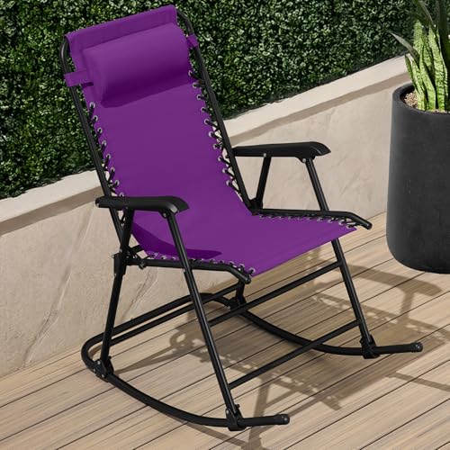 Best Choice Products Outdoor Zero Gravity Rocking Chair, Folding Reclining Patio Lounge Chair with Adjustable Pillow for Lawn, Beach, Camping - Amethyst Purple - color: Amethyst Purple