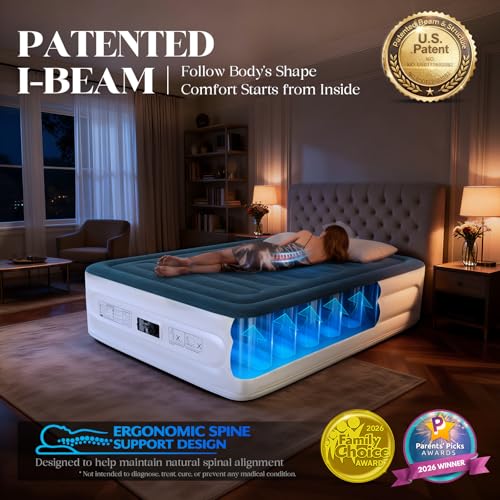 VOSSER Queen Air Mattress with Built-in Pump,18''Fast & Easy Inflation/Deflation Inflatable Mattress, Foldable Blow Up Mattress with Storage Bag, Inflatable Bed for Home, Camping & Guests - color: Navy Blue, size: Queen 18''(comfort Height)