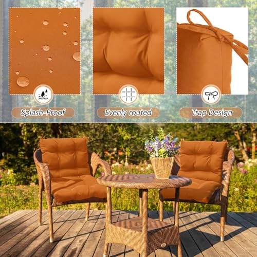 Marsui 4 Pcs Outdoor Indoor High Back Chair Cushions Patio Furniture Tufted Pillow with Ties Water-Resistant Replacement Outdoor Rocking Chair Cushions, 42 x 21 Inches (Orange,Solid Color) - color: Orange, size: Solid Color