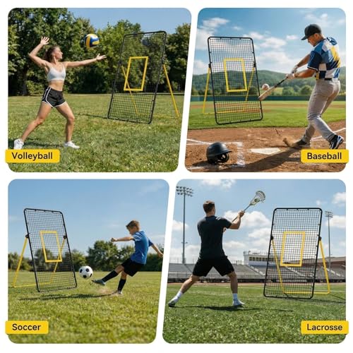 Volleyball Rebounder Net 7x4 ft, Portable Bounce Back Net with 5 Adjustable Angles for Backyard, Indoor & Outdoor Practice, Sturdy Multi-Sport Return Trainer for Volleyball, Baseball, Softball - color: Black&Yellow