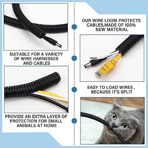 Kanayu Split Wire Loom Tubing Flame Retardant Wire Covering High Temperature Cable Sleeves Split Protector Cable Conduit for Industrial Electrical Automotive Marine(1/2''-100 ft,Black) - color: Black, size: 1/2 Inch 100ft
