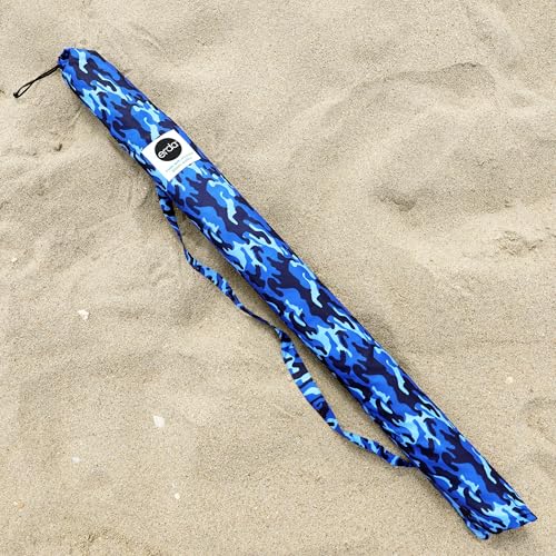 Ocean Camo Elite Beach Recycled Polyester Rip-Stop Extra Tall 42" Lightweight Windscreen, Privacy Screen, Wind Blocker, Free Matching Shoulder Bag (NEW Mahogany Wood Poles)