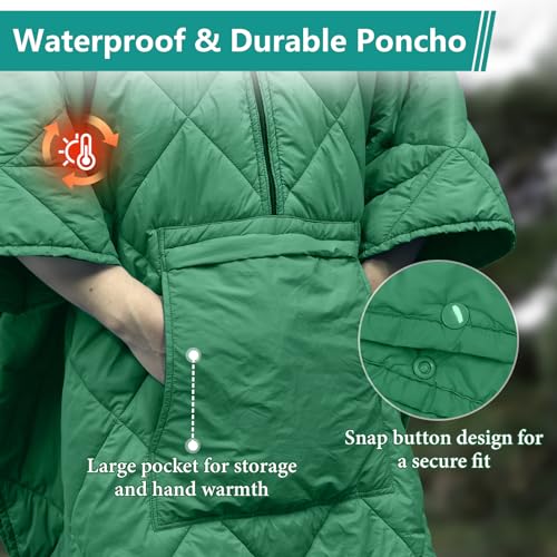Camping Outdoor Blanket, Ultralight Down Alternative Printed Travel Camp Blankets for Sleeping Packable Waterproof Puffy Quilt for Hammock Picnic Stadium Beach Cold Weather (Green Blanket Poncho) - color: Green Blanket Poncho