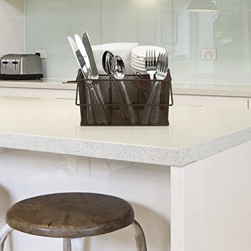 Sorbus® Utensil Caddy — Silverware, Napkin Holder, and Condiment Organizer — Multi-Purpose Steel Mesh Caddy—Ideal for Kitchen, Dining, Entertaining, Tailgating, Picnics, and much more (Bronze) - color: Brown