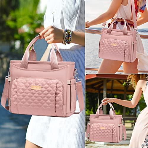AIJIEKE Extra Large Lunch Bag for Women & Men, Insulated Leakproof Lunch Box for Work, Reusable Adult Lunch Tote with Shoulder Strap, Multi-Pocket Cooler Bag for Office, Picnic, Beach, Pink - color: Pink