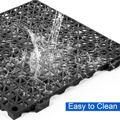 MYFAMIREA Modular Interlocking Cushion 18 Pack 11.8" x 11.8" Rubber Floor Tiles Non-Slip Splicing Drainage Mats for Deck, Black - size: 18 PCS
