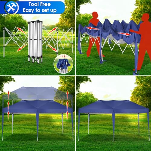 COBIZI 10x20 Pop Up Canopy Tent Party Tents for Parties Weddings Backyard Waterproof Outdoor Commercial Instant Canopy Event Tent with Stakes, Ropes,Sandbags, Deep Blue - color: DEEP BLUE, size: 10x20FT without sidewall