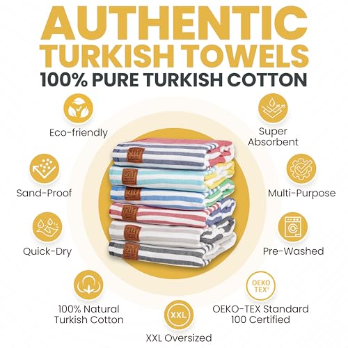 Gold CASE Turkish Beach Towel Set of 6 – 100% Cotton Large Bath Towels 70 x 38'' – LYCIA Oversized, Quick Dry & Sand Free Beach Towel – Lightweight Turkish Towels Set - Multicolor-2 - color: Olympos-multicolor-2, style: Beach-Bath Towel Set