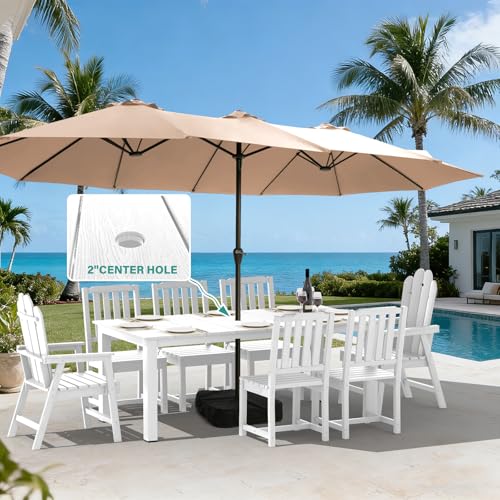9-Piece Patio Dining Set, Outdoor Dining Set for 8, HDPE All-Weather Outdoor Furniture with 75.20” Umbrella Hole Table, 2 Armchairs & 6 Armless Chairs, White - color: White, size: 2 Armchairs & 6 Armless Chairs