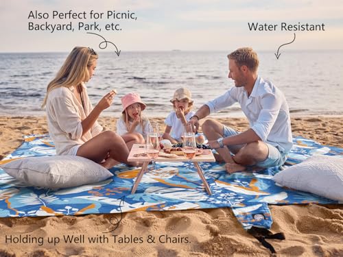 WEKAPO Beach Blanket Waterproof Sandproof Oversized, Extra Large Beach Mat Sand Free, Lightweight & Compact Sand Free Mat with 5 Stakes & 4 Corner Pockets - color: Sea Leaves, size: 11 x 9 FT (1～9 person)