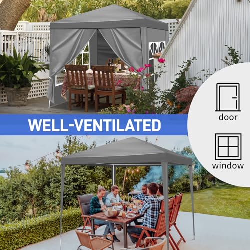 6.5x6.5ft Heavy Duty Commercial Canopy Tent,Portable Folding Canopy Tents,Waterproof Patio Gazebo Tent,Folding Outside Shelter Gazebos,with 4 Removable Sidewalls,for Wedding Party Backyard (Dark Grey) - color: Dark Grey