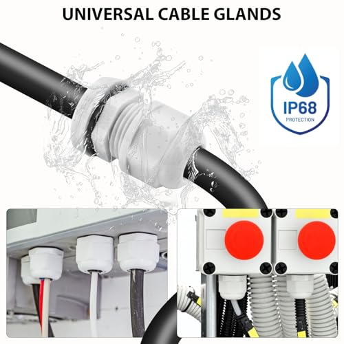 Outdoor Junction Box,Nineleaf White IP66 Weatherproof Electrical Project Boxes PVC/ABS Plastic Enclosure Box Universal Watertight 4.9 x 3.3 x 2.3 inch, with 4PK White 20mm Cable Gland Grey(1 Set) - color: White, size: Medium+4*M20