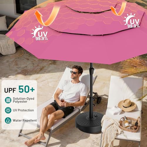 AreShark 9ft 3-Tier Patio Umbrellas, Outdoor Umbrella with 8 Sturdy Ribs UV Protection Windproof, Market Table Umbrella w/Push Button Tilt & Crank for Pool, Porch, Deck, Garden(Rose Pink) - color: Rose Pink