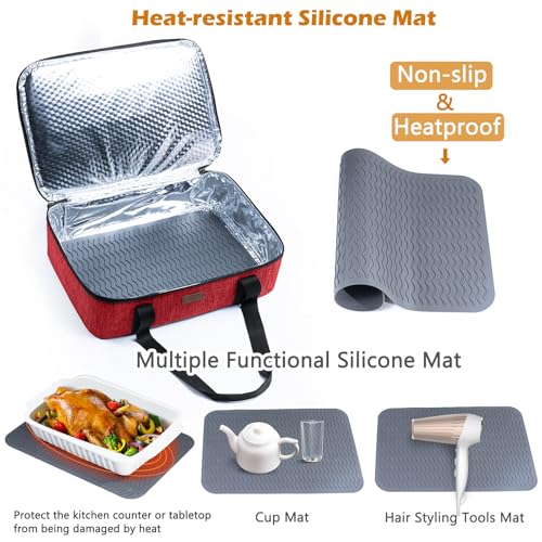 BAGSPRITE Insulated Casserole Carrier for Hot or Cold Food with Heat-resistant Mat, Fits 9" x 13" Baking Dish - color: Red, size: Style A
