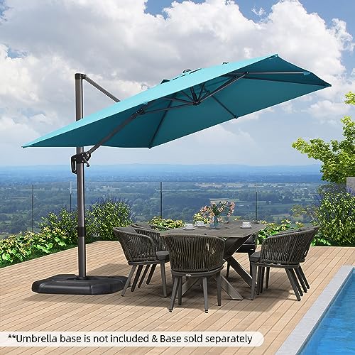 PURPLE LEAF 9' X 11.5' Patio Umbrella Outdoor Cantilever Rectangle Umbrella Aluminum Offset Umbrella with 360-degree Rotation for Garden Deck Pool Patio, Turquoise Blue - color: Turquoise Blue, size: 9' X 11.5', style: Standard
