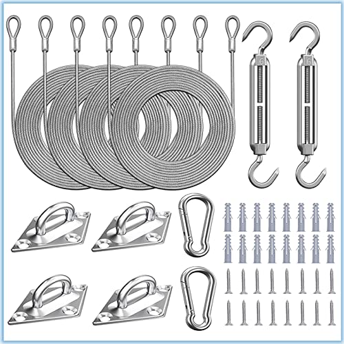 44 Pcs Shade Sail Hardware Kit with 304 Stainless Steel Wire for Rectangle Square Shade Sail Installation,6 inch Sun Shade Sail Hardware for Garden,Outdoors,DIY Crafts - size: 44 Pcs Hardware Kits+Cables for Rectangle