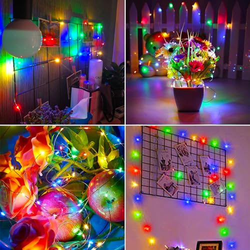 4 Pack Battery Operated Fairy Lights 16.4 Ft 50 LED Christmas Fairy Lights with Auto Timer 8 Modes, Waterproof Silver Wire Battery Twinkle Lights for Wedding Christmas Decor (Multicolor) - color: Multicolor-Silver Wire