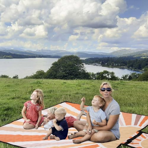 Picnic Blankets Waterproof,79''x79'' Extra Large Foldable Sandproof Beach Blanket,Portable 3-Layer Polyester Outdoor Picnic Blanket for Grass Lawn,Beach,Family Camping,Park,Travel-Starburst Orange - color: Starburst Orange