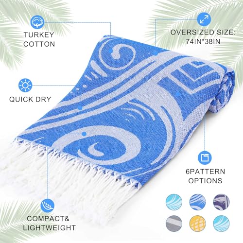 Genovega 6 Packs Oversized Turkish Beach Bath Towel Set Bulk 74"x38" Extra Large Sand Free Quick Dry Swim Camping Pool Clearance Towels Travel Blanket Adult Essentials - color: Multi Pattern One