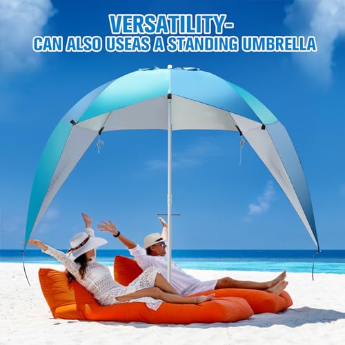 LOTTAFUN Beach Shelter Umbrella Premiere UPF 50+ Umbrella Shelter for Sun and Rain Protection for Adult (10-Foot,Blue Stripe) - color: Blue Green