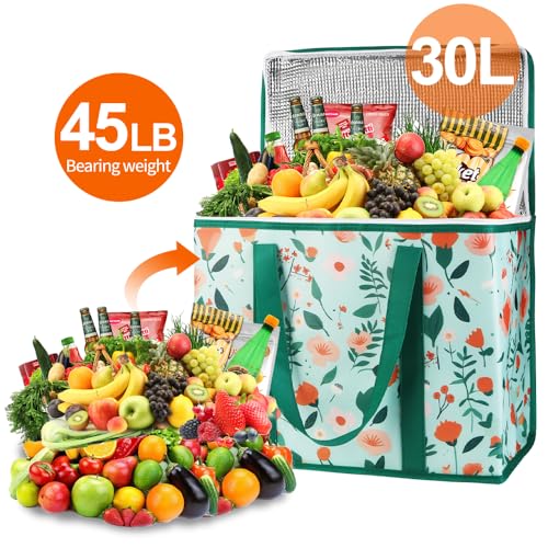 Bodaon 4-Pack Cooler Insulated Food Delivery Bag, X-Large Bags for Grocery/Catering/Shopping, Rideshare Delivery Bag, Thermal Hot Pizza, Large Cold and Frozen, XL Tote, Flower - color: Flower, size: X-Large
