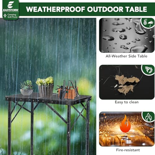 E EASTSTORM 35 inch Folding Table for 4 Person, Heavy-Duty Metal Tabletop, 2 Adjustable Height Camping Table, Portable Outdoor Table with Carrying Handle,for Patio, Picnic, Parties, BBQs, Black - color: Black-35inch