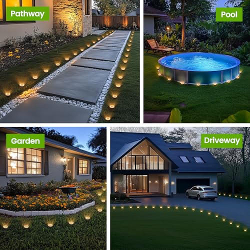 PATIOWIN Mini Solar Ground Lights, 12 Pack Solar Garden Lights, Solar Powered Pathway Lights Warterproof, Outdoor Lights for Driveway, Walkway, Backyard, Patio (Warm White) - color: Warm White, size: 12 PACK
