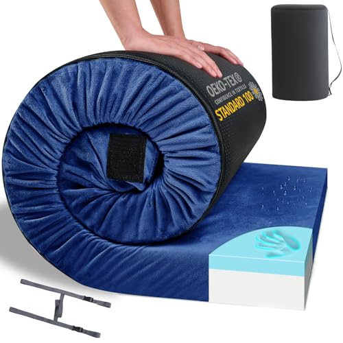 HomeMate CertiPUR-US Memory Foam Camping Mattress Pad Portable Roll Up Mattress for Adults Sleeping Mat Cot Mattress Pad - color: blue, size: Single / 75*30*3