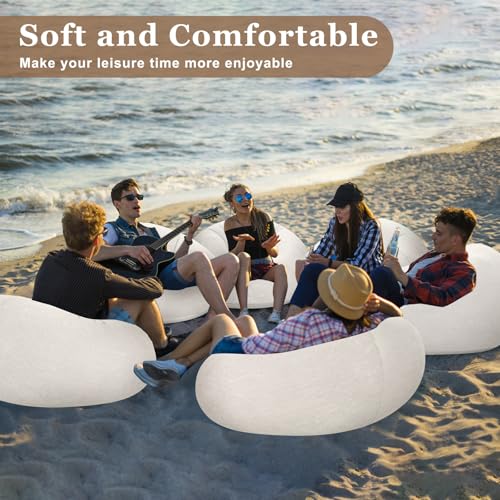 Realspring Inflatable Bean Bag Chairs Outdoor Blow up Camping Chairs Inflatable Lazy Sofa Folding Portable Bean Bag Loungers Couch for Movie Night (Beige,4 Pcs) - color: Beige