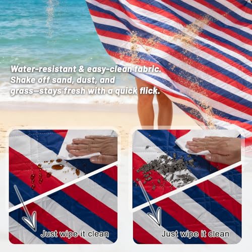 Picnic Blanket Waterproof 80"x80" – Extra Large Outdoor Blanket for Beach, Park, Grass, Lawn, Camping, Sandproof, Foldable & Portable Mat, Wedding Registry Gift for Family & Travel - color: Red White & Blue Stripe