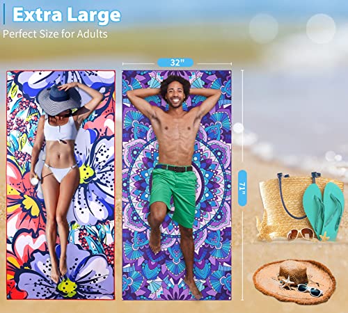 2 Pack Microfiber Oversized Lightweight Beach Towel 71"x32" XL Extra Large Thin Sand Free Towels Travel Swim Pool Yoga Gym Camping for Adults Women Men Beach Essentials Accessories Vacation Gift - color: 2 Pack Boho Flower Mandala