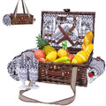 Neti Neti Wicker Picnic Basket for 2 Boho with Insulated Cooler & Waterproof Blanket – Large Willow Picnic Hamper for Outdoor, Camping, Beach, Romantic Dates, Valentine’s Day - color: Boho 4